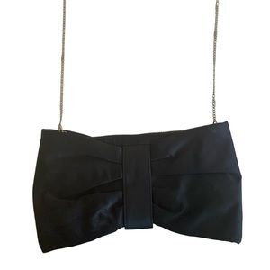 H&M Black Satin Bow Purse With Long Gold Chain